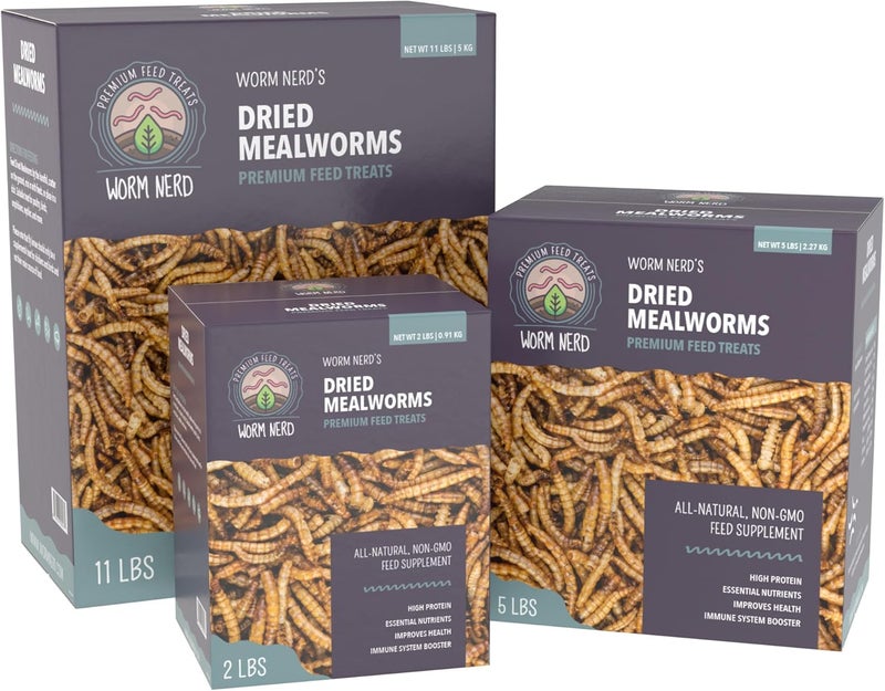 Worm Nerd WN60 5LB ديدان الوجبة المجففة غير المعدلة وراثيًا عالية البروتين والألياف لعلاج الدجاج والطيور والزواحف والبرمائيات والأسماك - Image 3